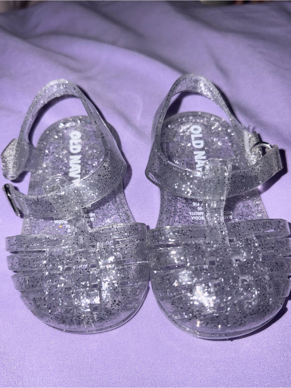 Old Navy Clear Glitter Jelly Sandals in Silver Sparkle 0-3mths fit up to 6 mths